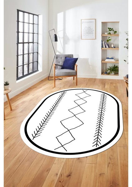 Modern Dijital Yıkanabilir Kaymaz Oval Salon Halısı Mutfak Halısı Yolluk, O-Iskandinav-01-Beyaz,