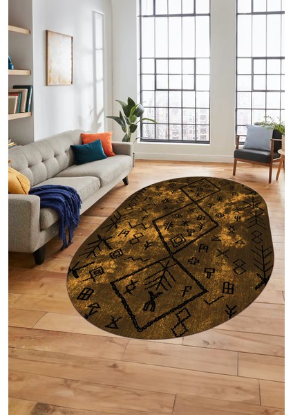 Iskandinav Şık Tasarım Kaymaz Yıkanabilir Oval Yolluk Mutfak Salon Halısı, O-Iskandinav-16-Kahve, fiyatları