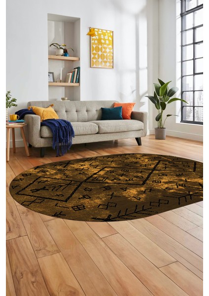 Iskandinav Şık Tasarım Kaymaz Yıkanabilir Oval Yolluk Mutfak Salon Halısı, O-Iskandinav-16-Kahve, modelleri