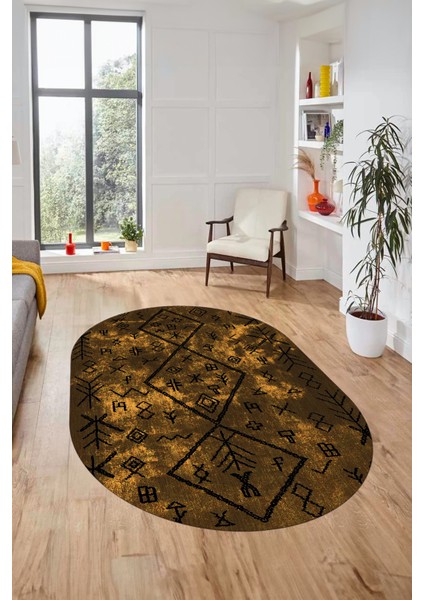 Iskandinav Şık Tasarım Kaymaz Yıkanabilir Oval Yolluk Mutfak Salon Halısı, O-Iskandinav-16-Kahve, fırsatları