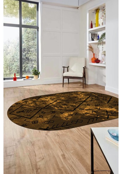 Iskandinav Şık Tasarım Kaymaz Yıkanabilir Oval Yolluk Mutfak Salon Halısı, O-Iskandinav-16-Kahve, indirimleri