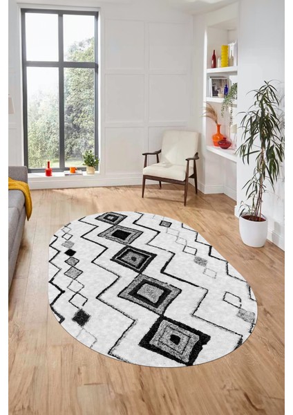 Iskandinav Desen Dijital Kaymaz Yıkanabilir Oval Yolluk Mutfak Salon Halısı, O-Iskandinav-13-Gri, fırsatları