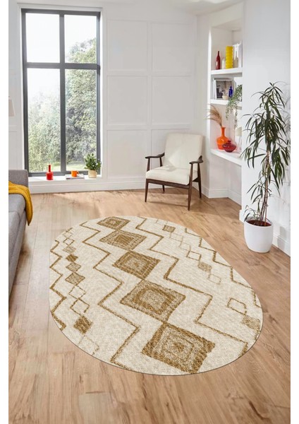 Iskandinav Desen Dijital Kaymaz Yıkanabilir Oval Yolluk Mutfak Salon Halısı, O-Iskandinav-13-Jut,