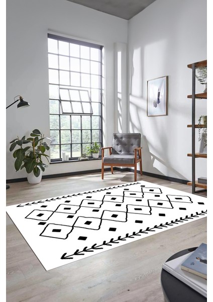 Dijital Kaymaz Yıkanabilir Modern Iskandinav Mutfak Yolluk Salon Halısı, Iskandinav-25-Beyaz,