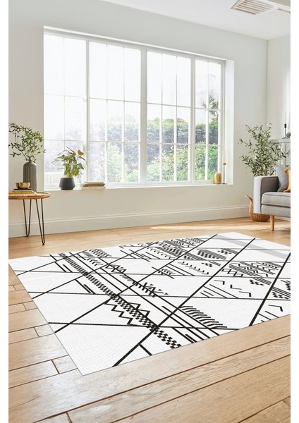 Iskandinav Desen Dijital Kaymaz Yıkanabilir Yolluk Koridor Salon Halısı, Iskandinav-20-Beyaz,