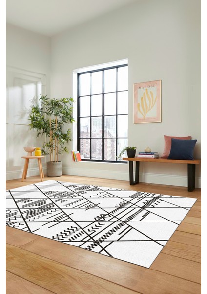 Iskandinav Desen Dijital Kaymaz Yıkanabilir Yolluk Koridor Salon Halısı, Iskandinav-20-Beyaz, indirimleri