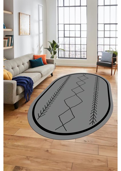 Modern Dijital Yıkanabilir Kaymaz Oval Salon Halısı Mutfak Halısı Yolluk, O-Iskandinav-01-Gri, indirimleri