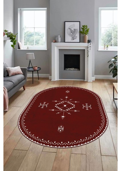 Dijital Kaymaz Yıkanabilir Iskandinav Oval Mutfak Yolluk Salon Halısı, O-Iskandinav-08-Bordo, fiyatları