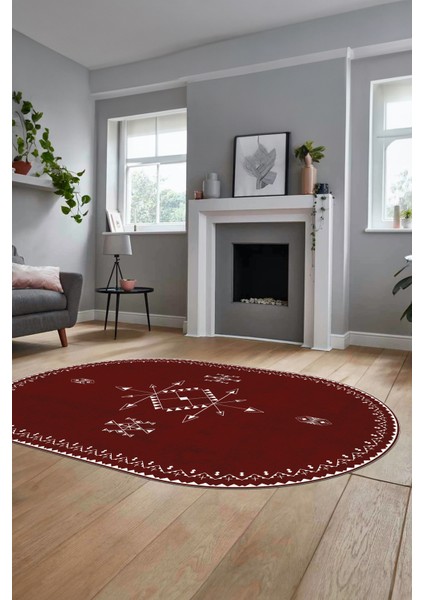 Dijital Kaymaz Yıkanabilir Iskandinav Oval Mutfak Yolluk Salon Halısı, O-Iskandinav-08-Bordo, modelleri
