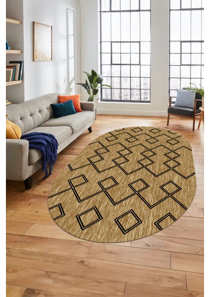 Dijital Kaymaz Yıkanabilir Sade Iskandinav Oval Mutfak Yolluk Salon Halısı, O-Iskandinav-05-Kahve, fırsatları