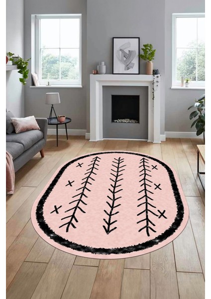 Dijital Kaymaz Yıkanabilir Iskandinav Desen Oval Mutfak Yolluk Salon Halısı, O-Iskandinav-07-Pembe, fiyatları