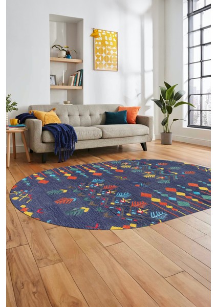 Iskandinav Desen Modern Kaymaz Yıkanabilir Oval Yolluk Mutfak Salon Halısı, O-Iskandinav-24-Renkli,