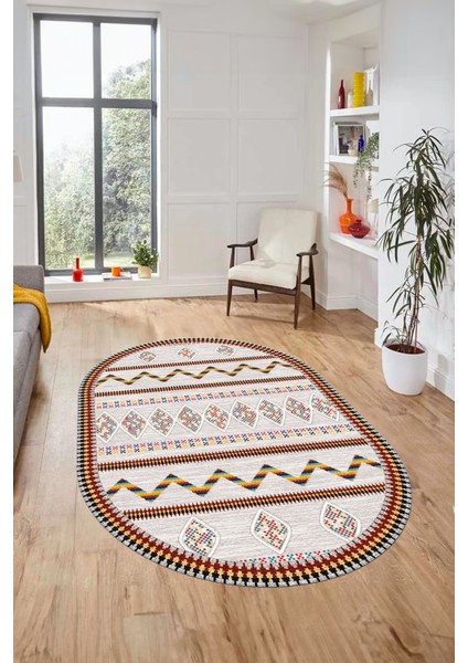 Dijital Kaymaz Yıkanabilir Iskandinav Desen Oval Mutfak Yolluk Salon Halısı, O-Iskandinav-27-Renkli,