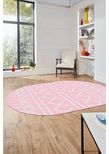 Dijital Kaymaz Yıkanabilir Iskandinav Desen Oval Mutfak Yolluk Salon Halısı, O-Iskandinav-28-Pembe, fiyatları