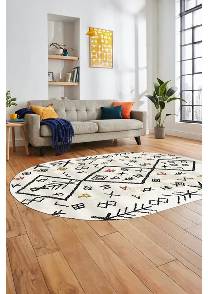 Iskandinav Şık Tasarım Kaymaz Yıkanabilir Oval Yolluk Mutfak Salon Halısı, O-Iskandinav-16-Renkli, modelleri