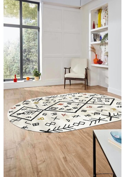 Iskandinav Şık Tasarım Kaymaz Yıkanabilir Oval Yolluk Mutfak Salon Halısı, O-Iskandinav-16-Renkli, indirimleri