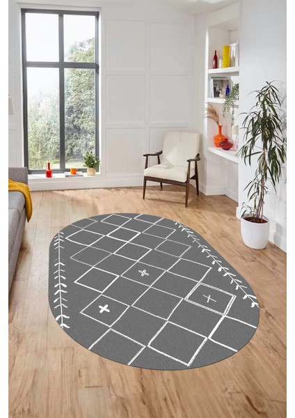 Iskandinav Kaymaz Yıkanabilir Oval Yolluk Salon Halısı Koridor Halısı, O-Iskandinav-18-Gri, modelleri