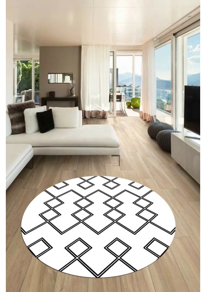 Dijital Kaymaz Yıkanabilir Sade Iskandinav Yuvarlak Mutfak Salon Halısı, Y-Iskandinav-05-Beyaz,