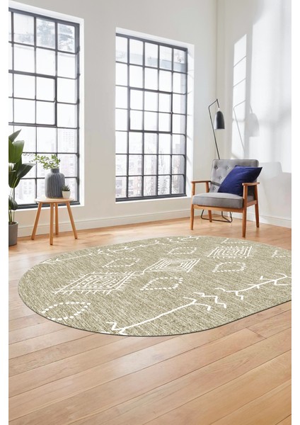 Dijital Kaymaz Yıkanabilir Şık Iskandinav Oval Mutfak Yolluk Salon Halısı, O-Iskandinav-26-Krem, fırsatları