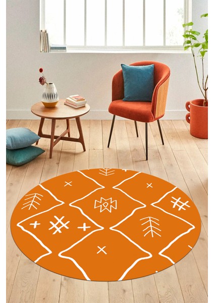 Dijital Kaymaz Yıkanabilir Iskandinav Desen Yuvarlak Mutfak Salon Halısı, Y-Iskandinav-04-Turuncu, modelleri