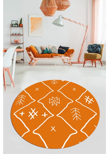 Dijital Kaymaz Yıkanabilir Iskandinav Desen Yuvarlak Mutfak Salon Halısı, Y-Iskandinav-04-Turuncu, fırsatları
