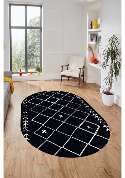 Iskandinav Kaymaz Yıkanabilir Oval Yolluk Salon Halısı Koridor Halısı, O-Iskandinav-18-Lacivert,
