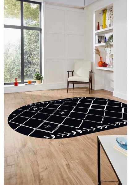 Iskandinav Kaymaz Yıkanabilir Oval Yolluk Salon Halısı Koridor Halısı, O-Iskandinav-18-Lacivert,