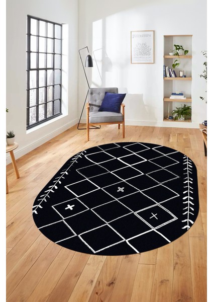Iskandinav Kaymaz Yıkanabilir Oval Yolluk Salon Halısı Koridor Halısı, O-Iskandinav-18-Lacivert,