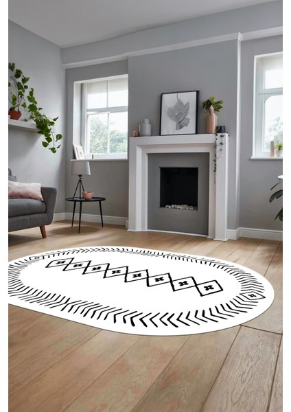 Dijital Kaymaz Yıkanabilir Iskandinav Oval Mutfak Yolluk Salon Halısı, O-Iskandinav-03-Beyaz, fırsatları