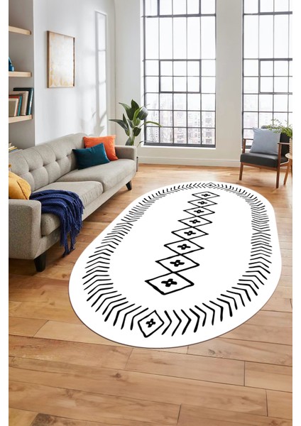 Dijital Kaymaz Yıkanabilir Iskandinav Oval Mutfak Yolluk Salon Halısı, O-Iskandinav-03-Beyaz, indirimleri