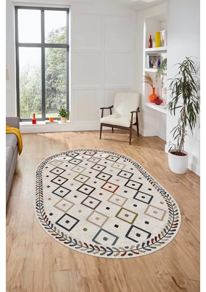 Iskandinav Desenli Kaymaz Taban Yıkanabilir Oval Yolluk Koridor Salon Halısı, O-Iskandinav-21-Renkli, fiyatları