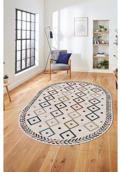 Iskandinav Desenli Kaymaz Taban Yıkanabilir Oval Yolluk Koridor Salon Halısı, O-Iskandinav-21-Renkli, fırsatları