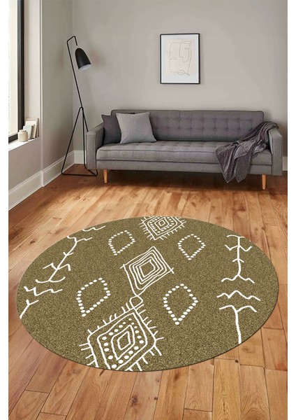 Dijital Kaymaz Yıkanabilir Şık Iskandinav Yuvarlak Mutfak Salon Halısı, Y-Iskandinav-26-Bej, fiyatları