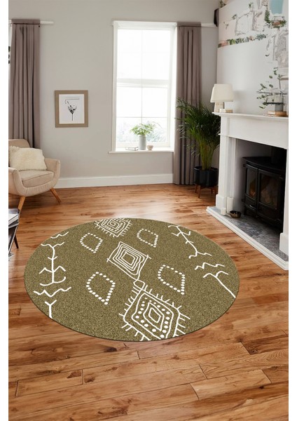 Dijital Kaymaz Yıkanabilir Şık Iskandinav Yuvarlak Mutfak Salon Halısı, Y-Iskandinav-26-Bej, modelleri