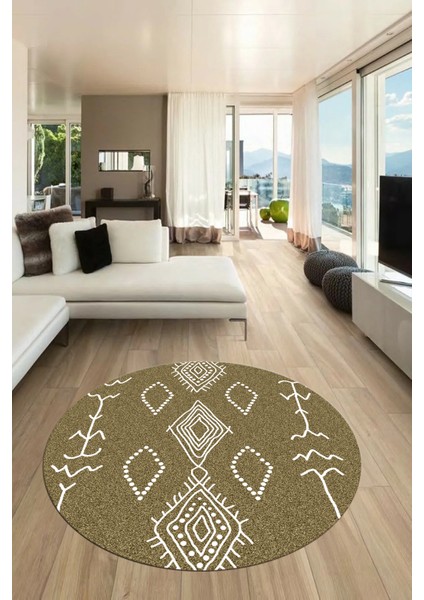 Dijital Kaymaz Yıkanabilir Şık Iskandinav Yuvarlak Mutfak Salon Halısı, Y-Iskandinav-26-Bej, fırsatları