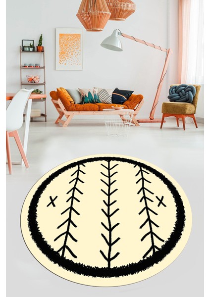 Dijital Kaymaz Yıkanabilir Iskandinav Desen Yuvarlak Mutfak Salon Halısı, Y-Iskandinav-07-Krem, modelleri