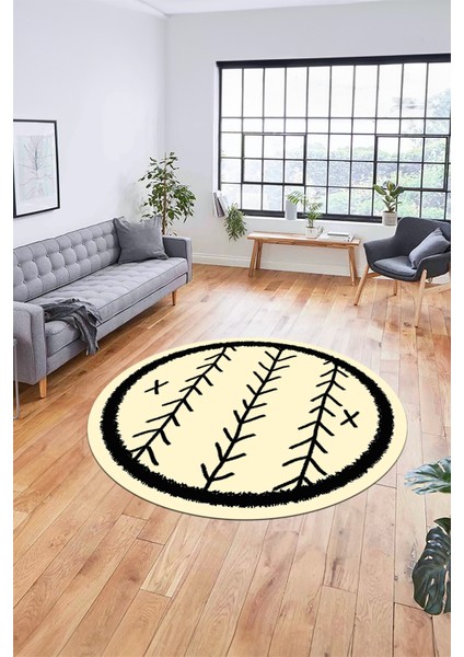 Dijital Kaymaz Yıkanabilir Iskandinav Desen Yuvarlak Mutfak Salon Halısı, Y-Iskandinav-07-Krem, fırsatları