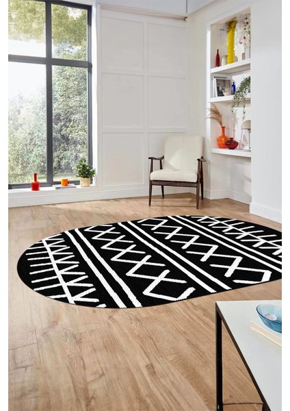Dijital Kaymaz Yıkanabilir Iskandinav Desen Oval Mutfak Yolluk Salon Halısı, O-Iskandinav-28-Siyah, fiyatları