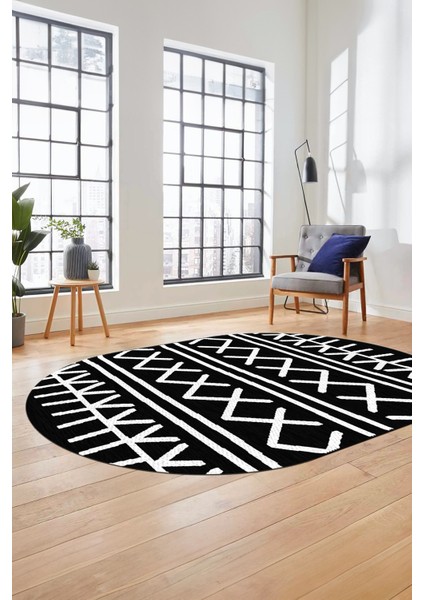 Dijital Kaymaz Yıkanabilir Iskandinav Desen Oval Mutfak Yolluk Salon Halısı, O-Iskandinav-28-Siyah, fırsatları