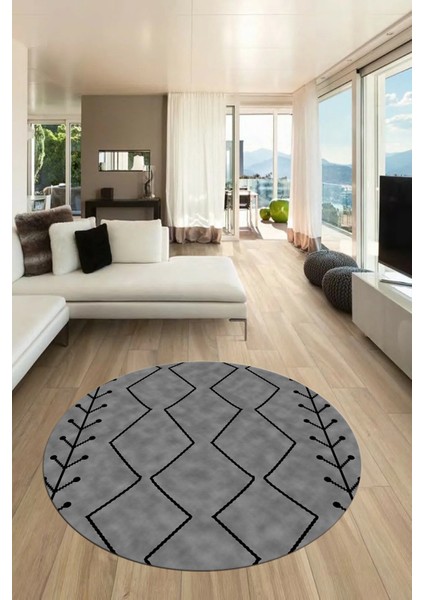 Dijital Kaymaz Yıkanabilir Şık Iskandinav Desen Yuvarlak Mutfak Salon Halısı, Y-Iskandinav-06-Gri,