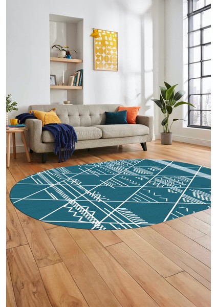 Iskandinav Desen Kaymaz Yıkanabilir Oval Yolluk Koridor Salon Halısı, O-Iskandinav-20-Turkuaz, fiyatları