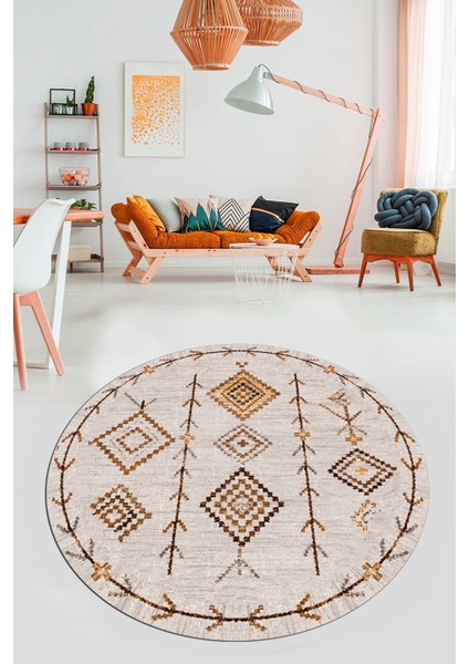 Iskandinav Desen Dijital Kaymaz Yıkanabilir Yuvarlak Mutfak Salon Halısı, Y-Iskandinav-11-Bej, fiyatları