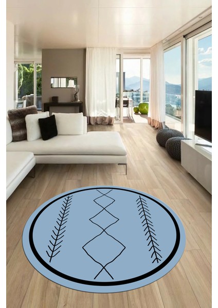Modern Dijital Yıkanabilir Kaymaz Yuvarlak Salon Halısı Mutfak Halısı, Y-Iskandinav-01-Mavi,
