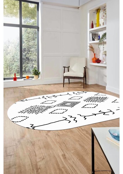 Dijital Kaymaz Yıkanabilir Şık Iskandinav Oval Mutfak Yolluk Salon Halısı, O-Iskandinav-26-Beyaz, fiyatları