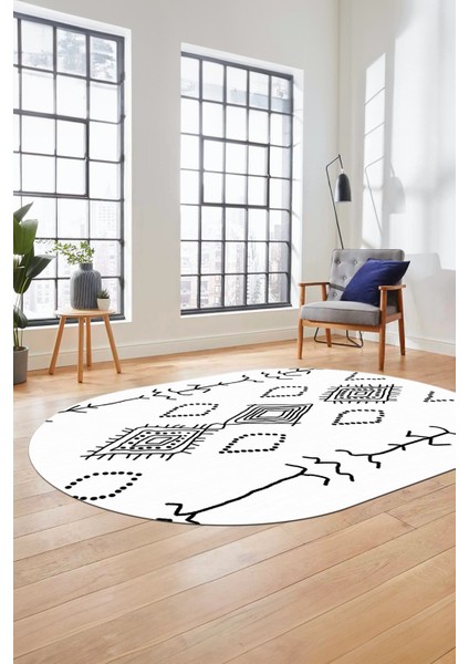 Dijital Kaymaz Yıkanabilir Şık Iskandinav Oval Mutfak Yolluk Salon Halısı, O-Iskandinav-26-Beyaz, fırsatları