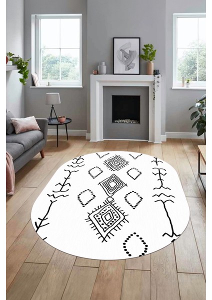 Dijital Kaymaz Yıkanabilir Şık Iskandinav Oval Mutfak Yolluk Salon Halısı, O-Iskandinav-26-Beyaz, indirimleri