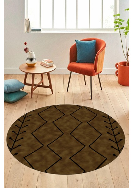 Dijital Kaymaz Yıkanabilir Şık Iskandinav Desen Yuvarlak Mutfak Salon Halısı, Y-Iskandinav-06-Kahve, fiyatları