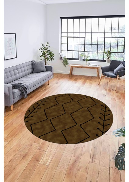 Dijital Kaymaz Yıkanabilir Şık Iskandinav Desen Yuvarlak Mutfak Salon Halısı, Y-Iskandinav-06-Kahve, fırsatları