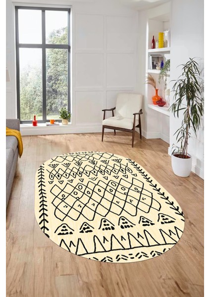 Iskandinav Kaymaz Yıkanabilir Oval Yolluk Mutfak Koridor Salon Halısı, O-Iskandinav-19-Krem, modelleri