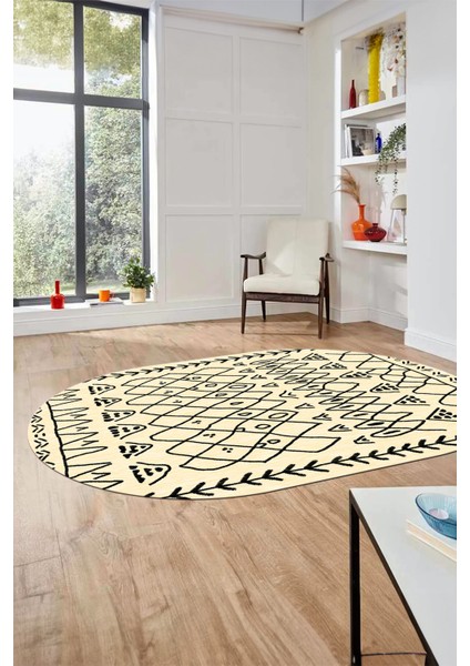 Iskandinav Kaymaz Yıkanabilir Oval Yolluk Mutfak Koridor Salon Halısı, O-Iskandinav-19-Krem, fırsatları